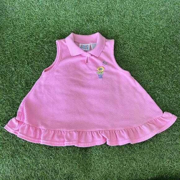 Vintage Small Steps Infant Shirt Size 4T Pink Ruffle Embroidered Flower - Picture 1 of 6